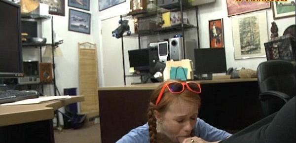  Tight redhead babe drilled by pawn man in his office